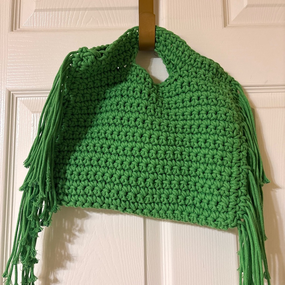 Handmade Green Crochet Kids Fringe Shoulder Bag beach